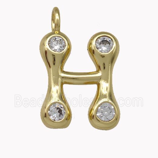 Copper Pendant Pave Zirconia Letter-H Gold Plated