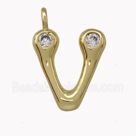 Copper Pendant Pave Zirconia Letter-V Gold Plated