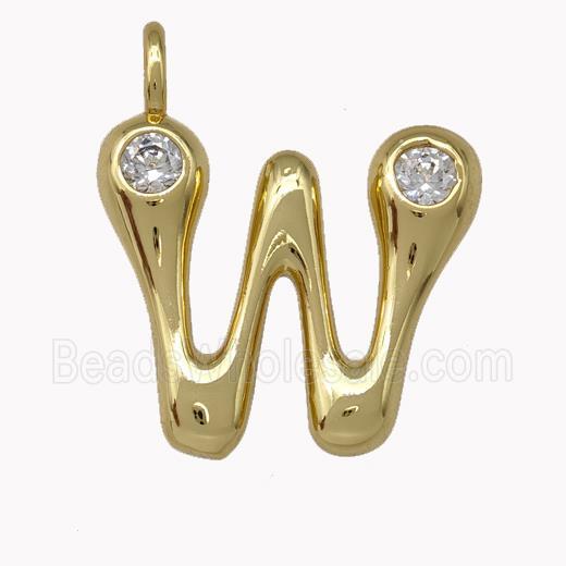 Copper Pendant Pave Zirconia Letter-W Gold Plated