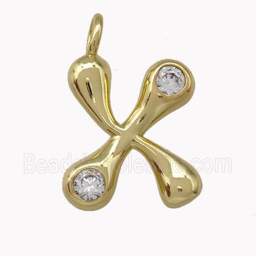 Copper Pendant Pave Zirconia Letter-X Gold Plated