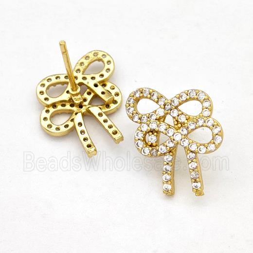 Copper Bow Earrings Stud Pave Zirconia Gold Plated