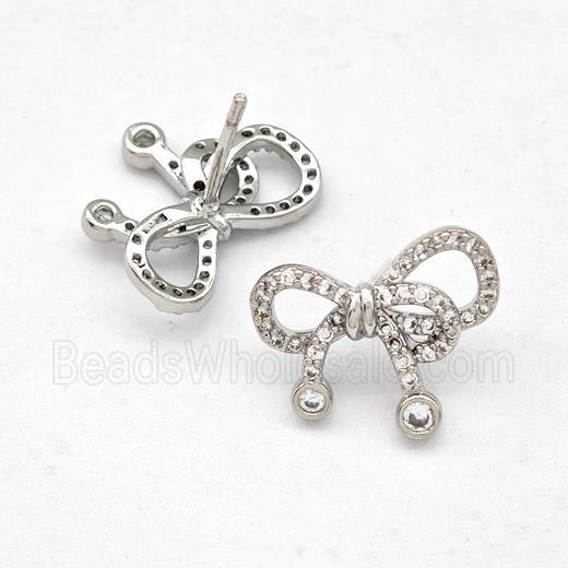 Copper Bow Earrings Stud Pave Zirconia Platinum Plated