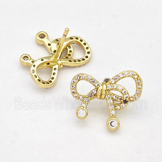 Copper Bow Earrings Stud Pave Zirconia Gold Plated