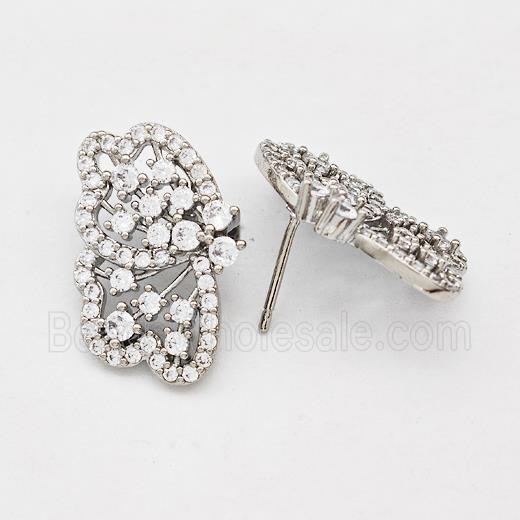 Copper Butterfly Earrings Stud Pave Zirconia Platinum Plated