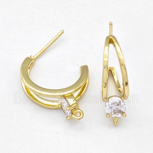 Copper Earring Studs Pave Zirconia Gold Plated