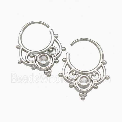 Copper Hook Earrings Pave Zirconia Platinum Plated