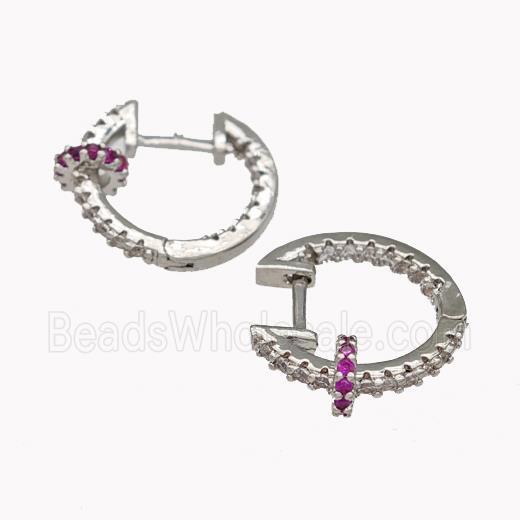 Copper Latchback Earrings Pave Zirconia Platinum Plated