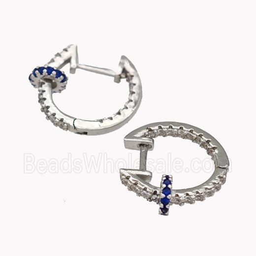 Copper Latchback Earrings Pave Zirconia Platinum Plated