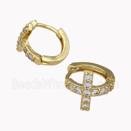 Copper Cross Hoop Earrings Pave Zirconia Gold Plated