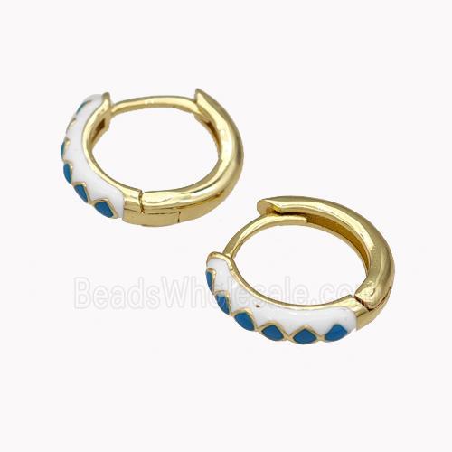 Copper Hoop Earrings Blue White Enamel Gold Plated