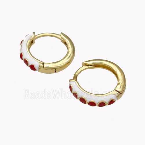 Copper Hoop Earrings Red White Enamel Gold Plated