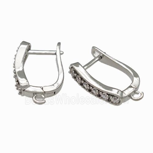 Copper Latchback Earrings Pave Zirconia Platinum Plated