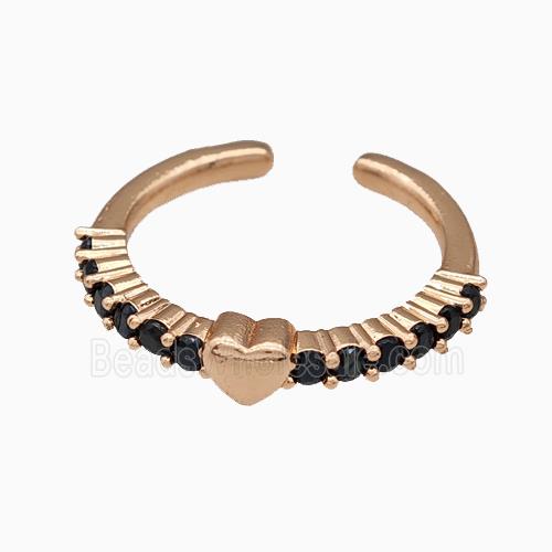 Copper Rings Pave Black Zirconia Heart Rose Gold