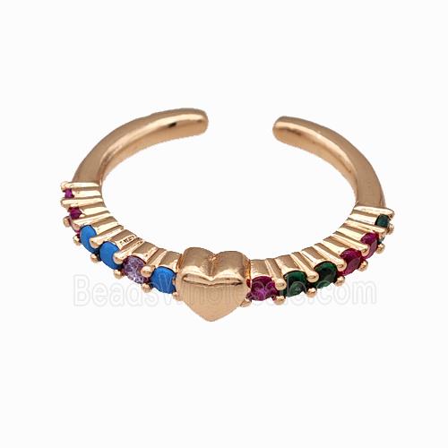 Copper Rings Pave Multicolor Zirconia Heart Rose Gold