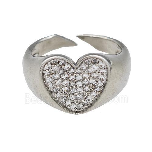 Copper Heart Rings Pave Zirconia Platinum Plated