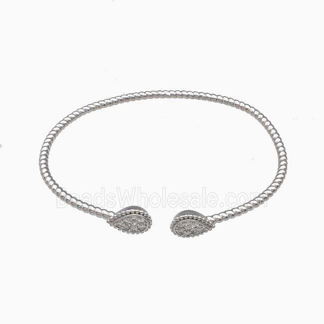 Copper Bangle Pave Zirconia Teardrop Platinum Plated