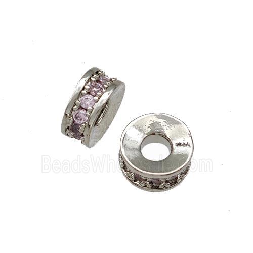 Copper Heishi Spacer Beads Pave Pink Zirconia Platinum Plated
