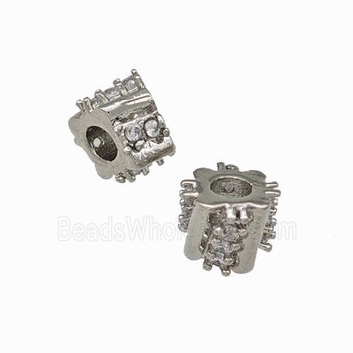 Copper Tube Spacer Beads Pave Zirconia Platinum Plated
