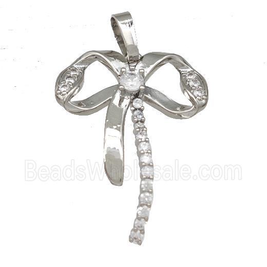 Copper Bow Pendant Micro Pave Zirconia Platinum Plated