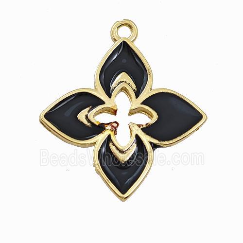 Copper Clover Pendant Black Enamel Cross Gold Plated