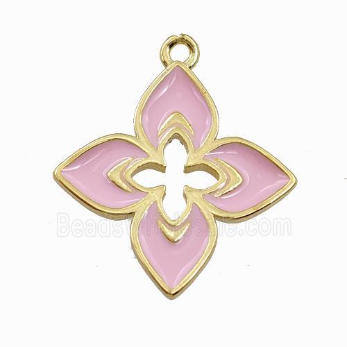 Copper Clover Pendant Pink Enamel Cross Gold Plated