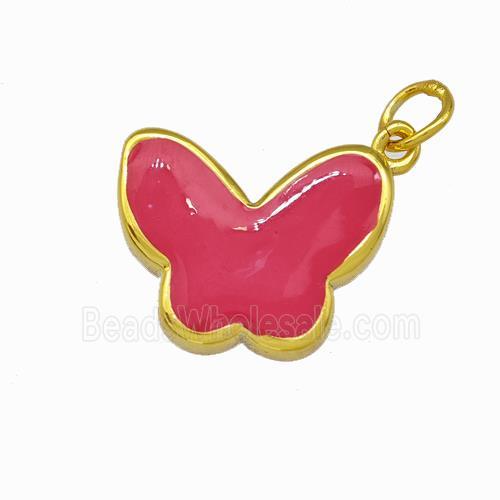 Copper Butterfly Pendant Red Enamel Gold Plated