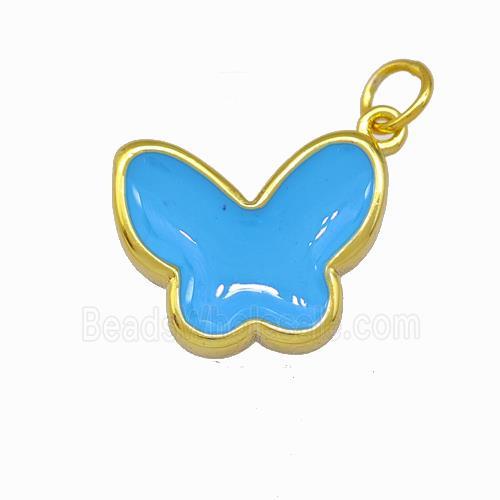 Copper Butterfly Pendant Skyblue Enamel Gold Plated