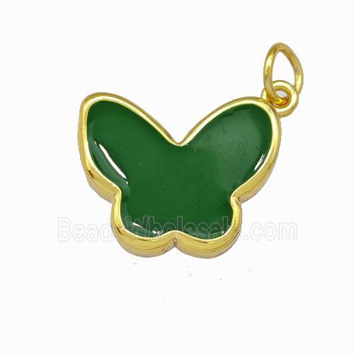Copper Butterfly Pendant Green Enamel Gold Plated