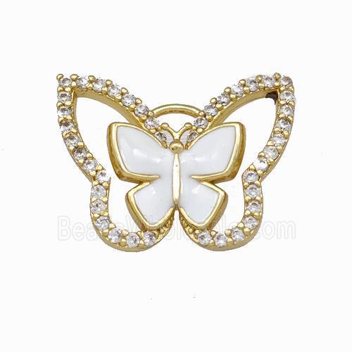 Copper Butterfly Pendant Pave Zirconia White Enamel Gold Plated