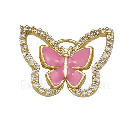 Copper Butterfly Pendant Pave Zirconia Pink Enamel Gold Plated