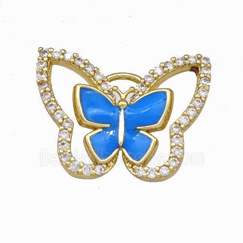Copper Butterfly Pendant Pave Zirconia Blue Enamel Gold Plated
