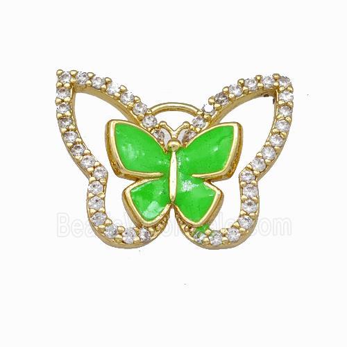 Copper Butterfly Pendant Pave Zirconia Green Enamel Gold Plated