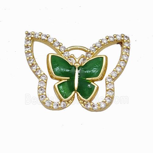 Copper Butterfly Pendant Pave Zirconia Green Enamel Gold Plated