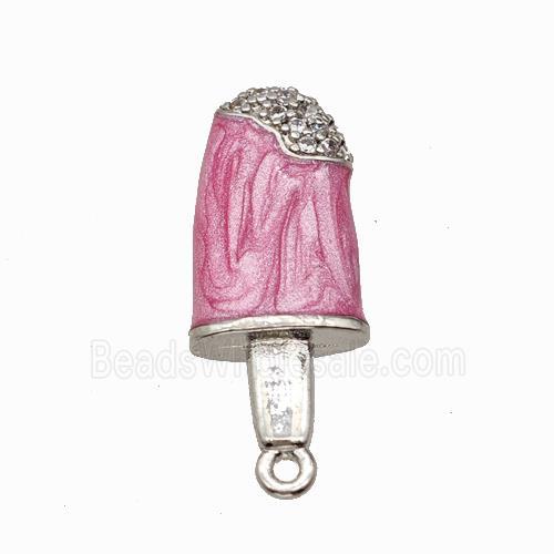 Ice Cream Charms Copper Pendant Pave Zirconia Pink Painted Platinum Plated