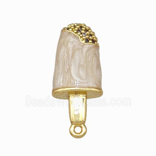 Ice Cream Charms Copper Pendant Pave Zirconia White Painted Gold Plated