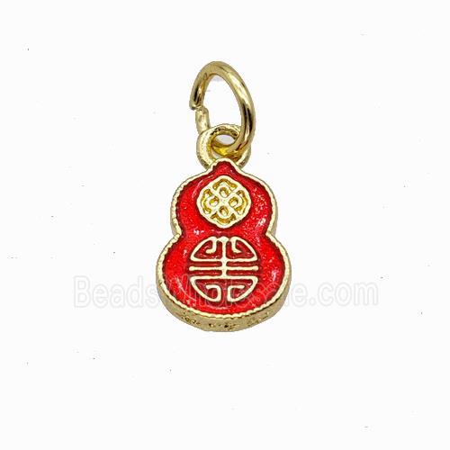 Copper Gourd Pendant Red Painted Gold Plated