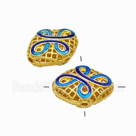 Copper Rhombus Beads Blue Painted Hollow Gold Plated