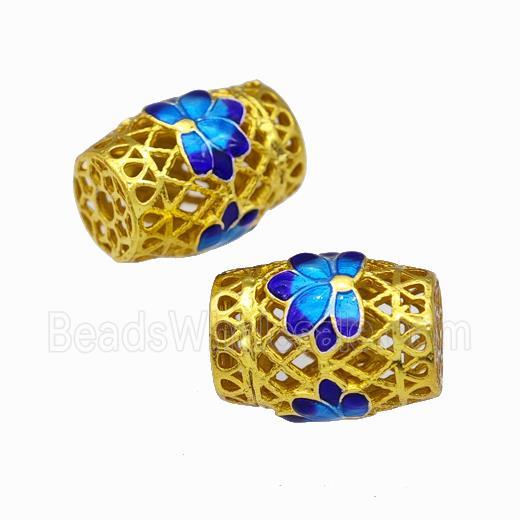 Copper Barrel Beads Painted Hollow Gold Plated