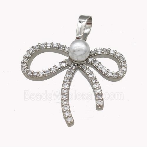 Copper Bow Pendant Pave Zirconia Pearlized Resin Platinum Plated