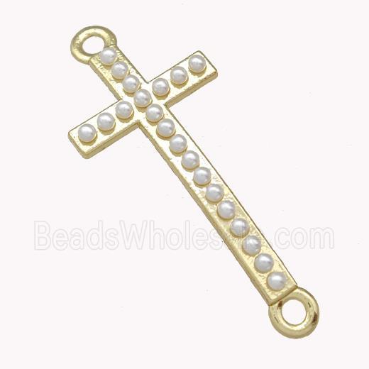 Copper Cross Connector Pave Pearlized Resin Gold Plated