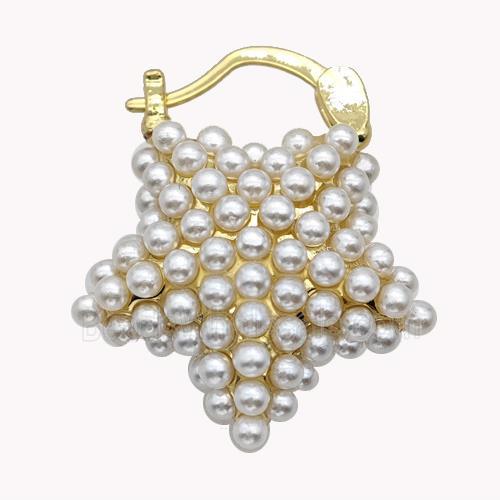 Copper Latchback Earrings Star Pave Pearlized Resin Gold Plated