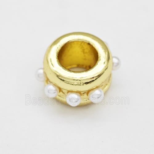 Copper Rondelle Beads Pave Pearlized Resin Large Hole Gold Plated