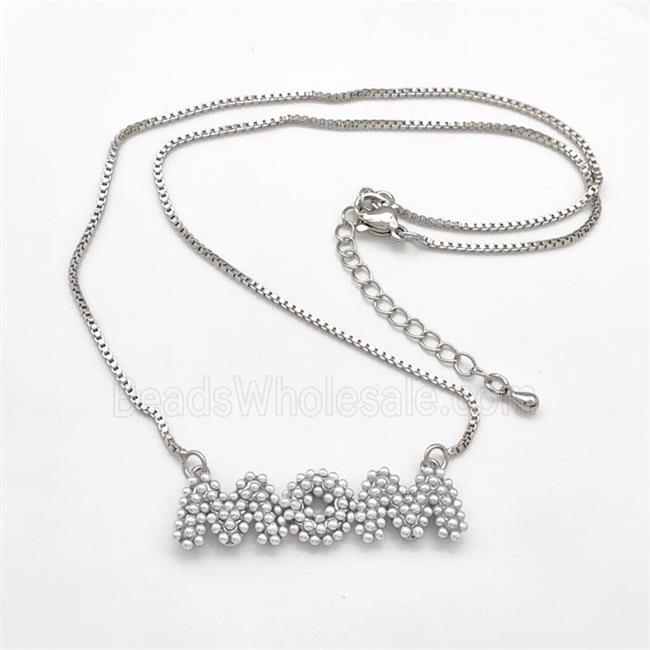 Copper MOM Necklace Pave Pearlized Resin Platinum Plated
