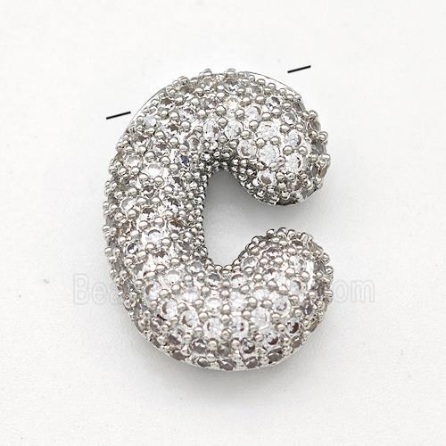 Copper Letter-C Pendant Micro Pave Zirconia Platinum Plated
