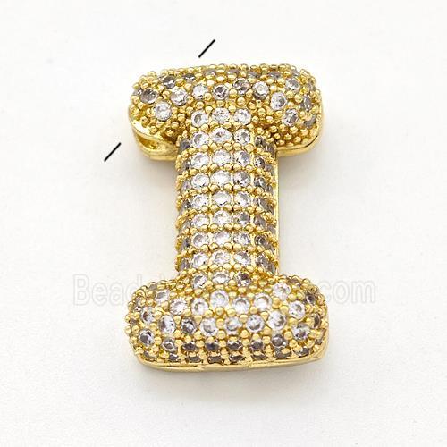 Copper Letter-I Pendant Micro Pave Zirconia Gold Plated