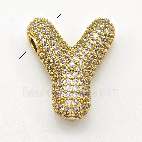 Copper Letter-Y Pendant Micro Pave Zirconia Gold Plated