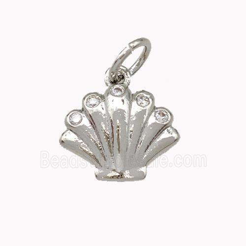 Shell Shaped Copper Pendant Micro Pave Zirconia Platinum Plated