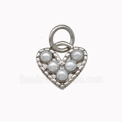 Copper Heart Pendant Micro Pave Pearlized Resin Platinum Plated