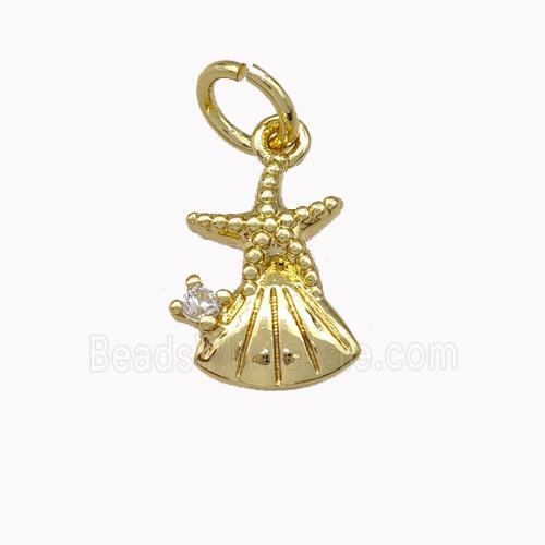Starfish And Shell Charms Copper Pendant Pave Zirconia Gold Plated