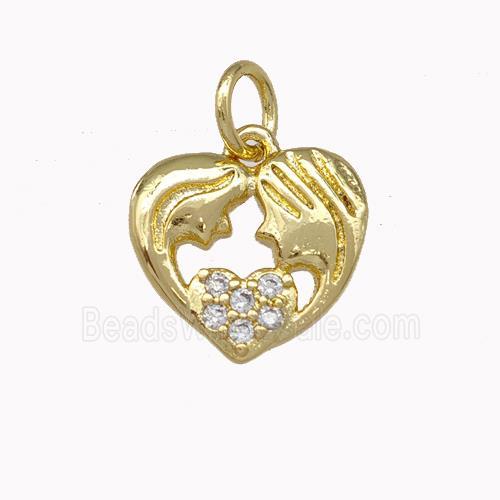 Copper Heart Pendant Micro Pave Zirconia Gemini Gold Plated